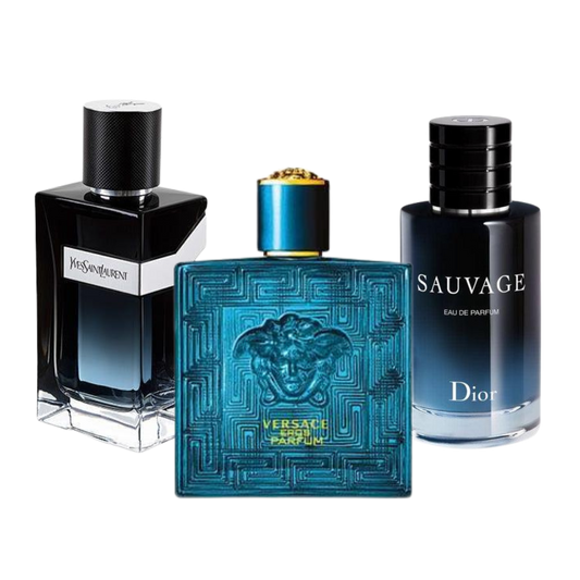 3 parfums Dior SAUVAGE, Yves Saint Laurent Y MEN et Versace EROS 100ml